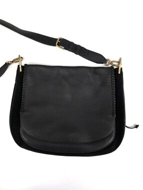 Stuart Weitzman Crossbody Leather Purse Messenger Bag Black Suede Handbag